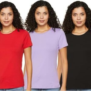 Women's Solid Cotton Stretch Half Sleeve Round Neck Regular Fit